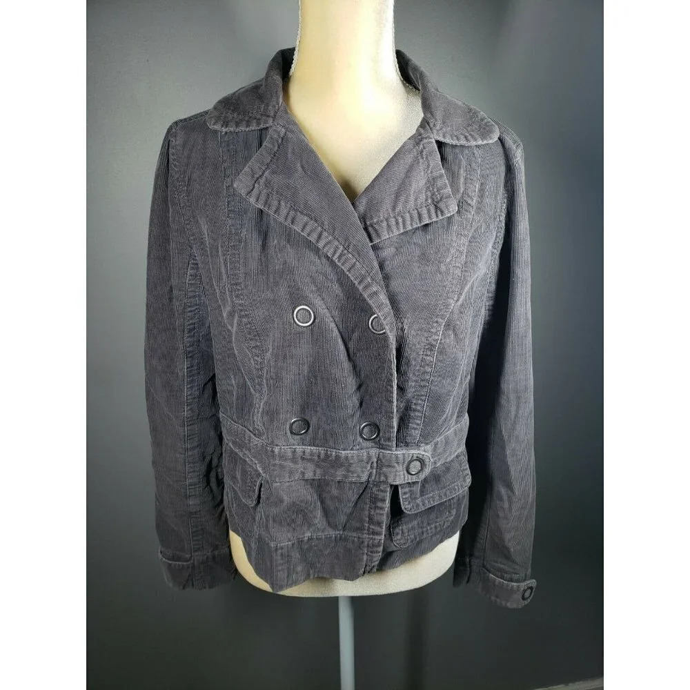 Sonoma Womens Gray Corduroy Double Breasted Jacket Coat Size M
